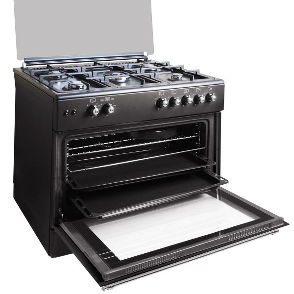 Cocina Gas Butano Svan ancho 60cm Rústico negro Manual Placa de Gas 4 quemad. con WOK Horno Gas 59